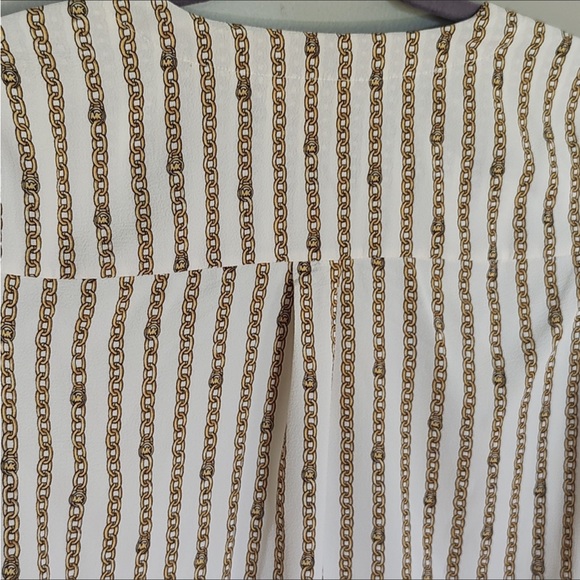 Michael Kors Chainlink Logo Cream/Gold V-neck Top - Picture 5 of 8